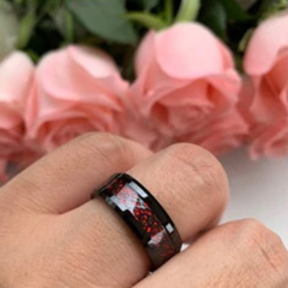 DESIGNER MODERN DRAGON BLACK STAINLESS STEEL/RED OPAL MENS BAND RING SZ 10**NEW! - Picture 2 of 3